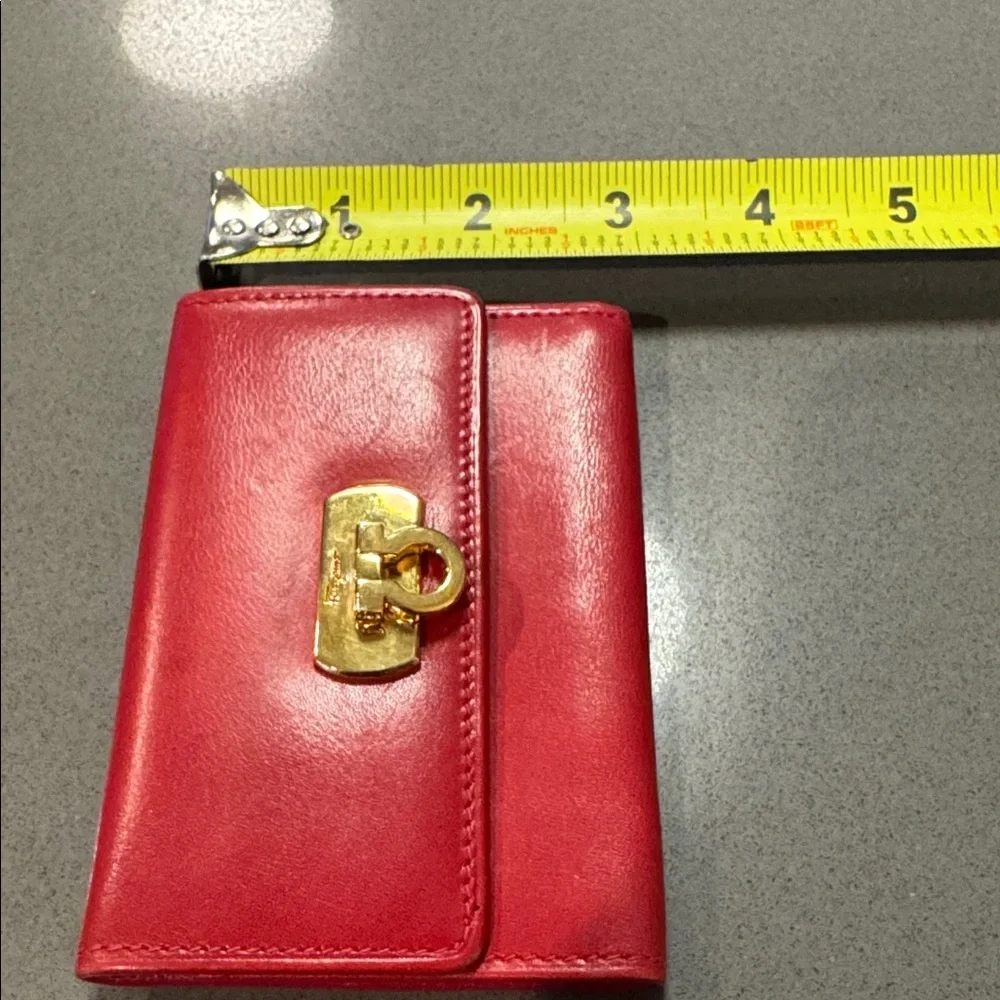 Salvatore Ferragamo Authentic Pre Owned Red Leather Card Holder Gold Hardware.